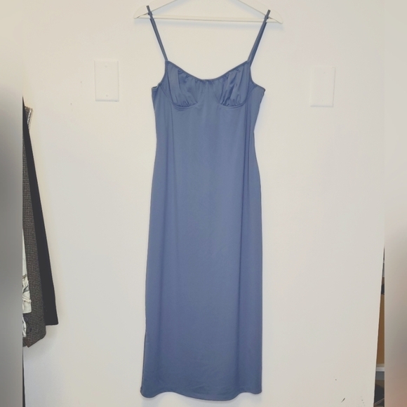 We Wore What From Danielle Burnstein Midi Slip Dress In Stonewash Blue Size L - Picture 6 of 16
